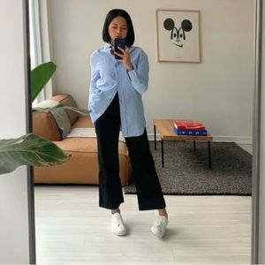 KOTN blue cotton oversized button down collared shirt.